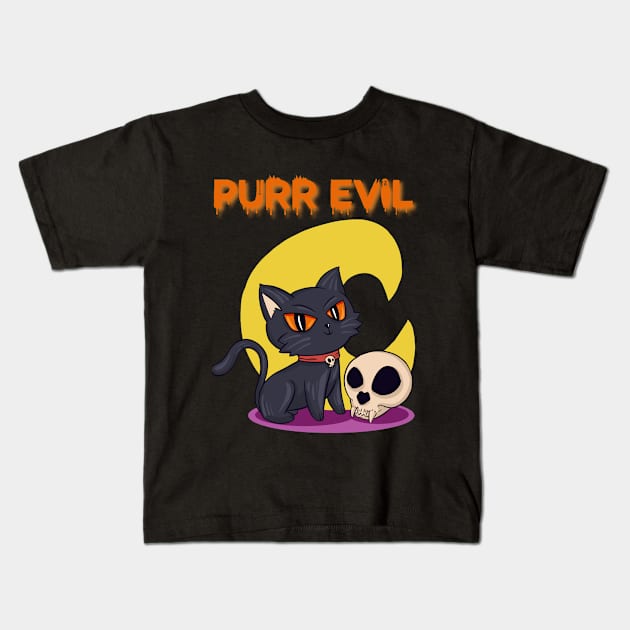 Purr Evil Cat Halloween Shirt - Black Cat Halloween Shirt - Cat Lover Halloween Gift Kids T-Shirt by RRADesign